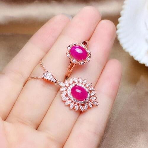 The best gift for engagement Ruby jewelry set Natural Real Ruby 925 sterling silver 1pc Ruby pendant,1pc Ruby ring