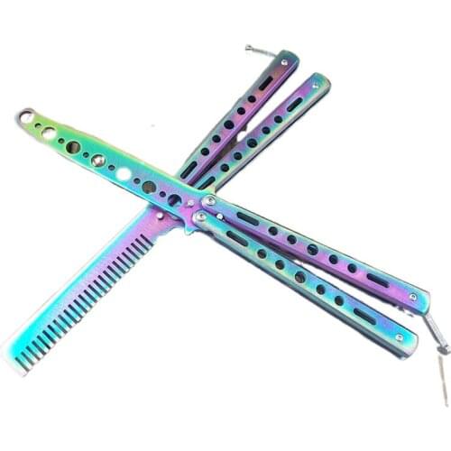 Foldable Training Butterfly Knife Stainless Steel Outdoor Cosplay Game Dull No Edge Beginner Practice Butterfly Comb Tool