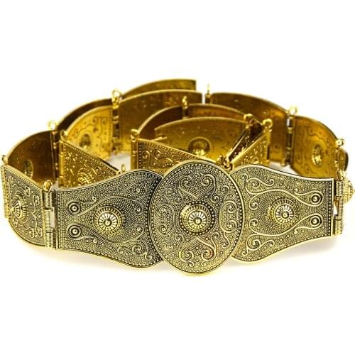 Sunspicems 2021 Antique Metal Relief Caucasus Belt For Women Traditional Wedding Jewelry Rivet Waist Chain Adjustable Length
