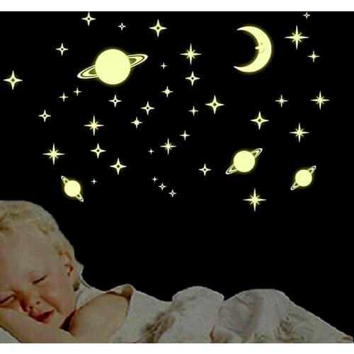 Luminous Wall Stickers DIY Universe Moon Stars Glow In The Dark Stickers for Kids Baby Room Decor Fluorescent Stickers