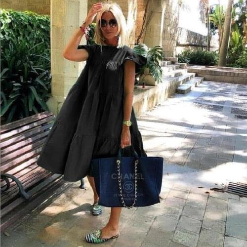 Loose Large Size Summer Dresses Summer Short Sleeve Big Swing Knee-length Dress Casual Women Beach Dress Solid Color Thin 3XL