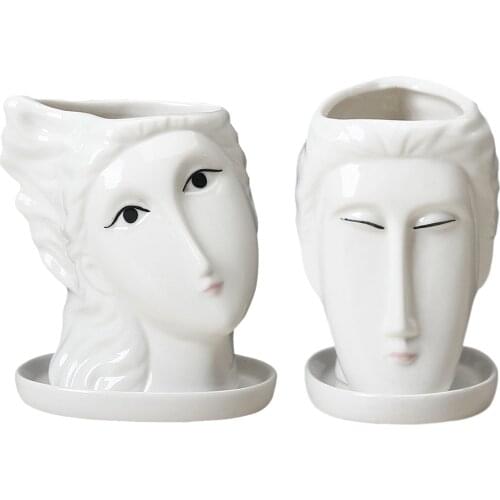 Face Head Statue Planter Garden Plant Pot Art Succulent Flowerpot White
