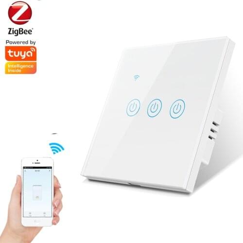 Tuya Zigbee Smart Switch No Neutral/With Neutral With Glass Panel EU Standard Touch Light Switch Work With Tuya Hub