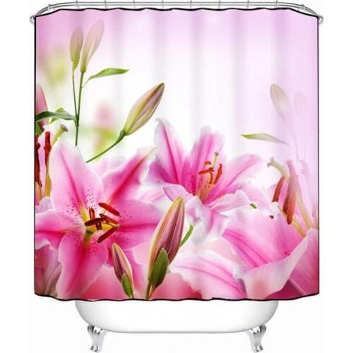 3D shower curtain beautiful pink flower pattern Polyester Fabric Waterproof Shower Curtain Eco-Friendly Bathroom Curtain Home