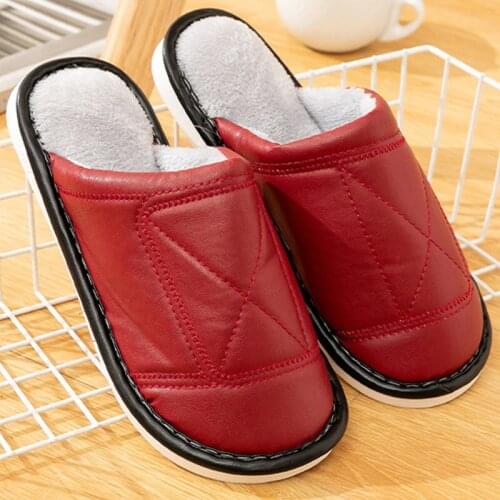 PU Waterproof Slippers Women Men Winter Plush Keep Warm Flat Home Shoes Woman Soft Female Indoor Home Slipper Comfort Slides