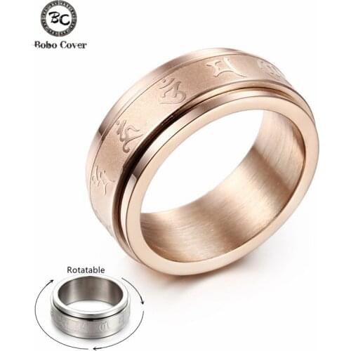 Rotatable Tibetan Buddhism six-character rumor Rings Men Spinner Stainless Steel Ring for Women Male Buddhism Lucky Jewelry Gift