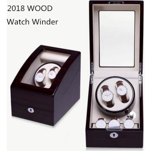 High Quanlity 5 Slots Black Wood Watch Winder Fashion Mechanical Self Mens Watch Winder New Watch Storage Boxes With Lock B099