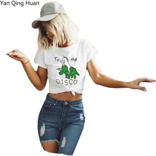 Yan Qing Huan 2019 Summer New Fashion Unicorn Animal Letter Tees Round Neck Large Size S-5xl Tops Short-sleeved Womens T-shirt