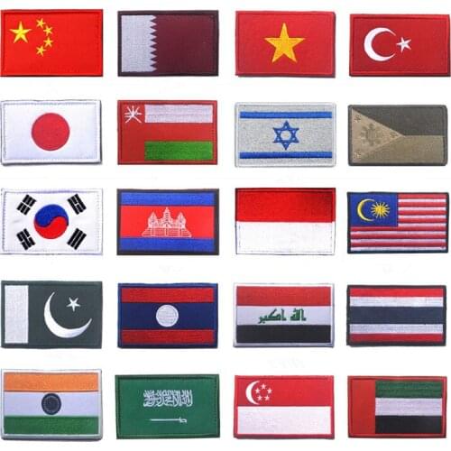 Japan South Korea Tukey Israel Indonesia Cambodia embroidered Thailand Asia Countries flags patch for clothes Embroidered badge