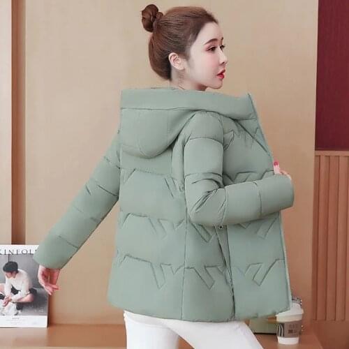Womens Padded Cotton Jacket Hooded 2021 New Slim Padded Jacket Zipper Warm Parkas Female Korean Black Winter Jacket Women green