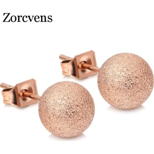 ZORCVENS 2020 New Rose Gold Color Stainless Steel Ball Stud Earrings For Woman Fashion Jewelry