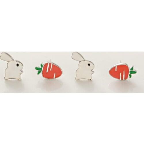 L&P Fashion Jewelry 100% 925 Sterling Silver Stud Earrings Cute Lovely Rabbit&Carrot Stud Earrings For Women Wholesale