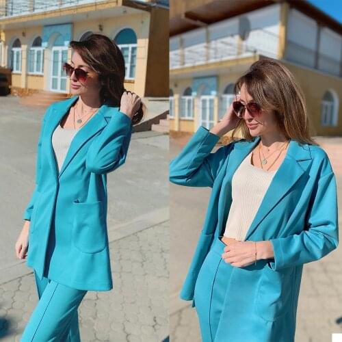 Elegant Loose Blazer Women Custom Made One Button Pocket Wide Legs Pants Jackets Casual Daily Office Lady Suits