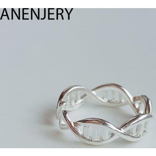 ANENJERY 925 Sterling Silver Simple Hollow Wave Fish Finger Ring Weave Open Ring Jewelry For Women Fashion Gifts S-R538