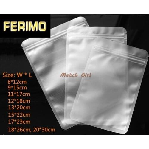 100pcs/lot- Frosted transparent Plastic Gift Bag Zipper Seal Flat Bottom Pouch for Food Coffee Sugar Storage 9 sizes options