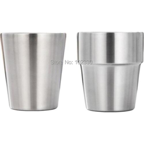 50pcs 175ml Tea Cup Hair Line Finish Mirror Finish Scaldproof 304 Stainless Steel Double Layer Water Cup Tableware