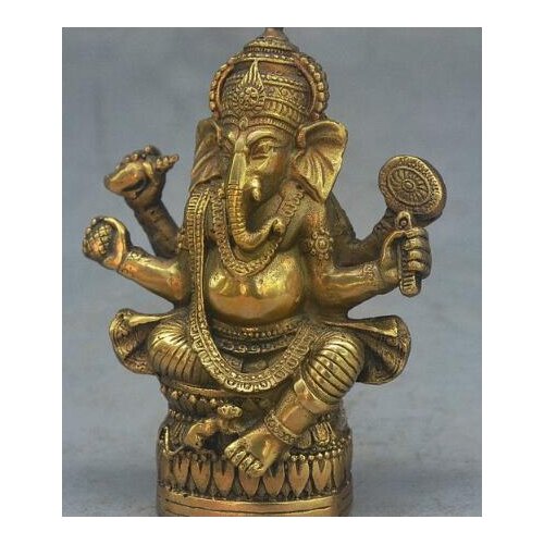 Big 15cm Pure Brass Tibetan Buddhism Fane Bronze Ganapati Ganesh Lord Ganesha Lucky Elephant Buddha Statue