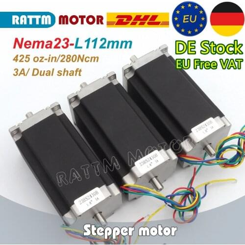 【EU fast Delivery】3PCS Nema23 CNC Stepper Motor(Dual Shaft) 112mm /425 Oz-in /3A CNC Stepping Motor for CNC Router Machine