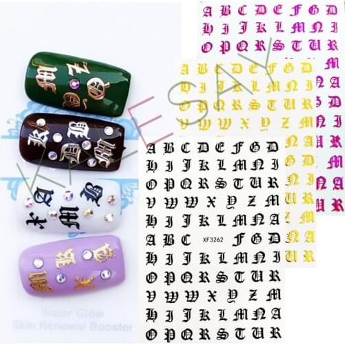 Black Gold White Silver Text Tag Nail Sticker for Nails Decoration Back Glue Love Label Decals Manicure Design Rose Letter