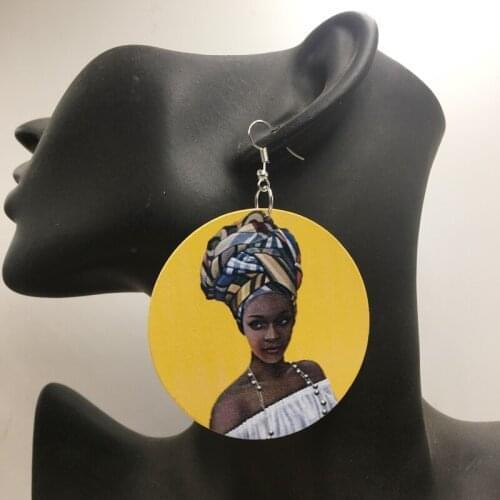 African woman headwrap Wooden Earrings