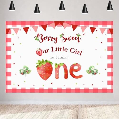 Strawberry Background Girls First Birthday Out Little Girls is Turning One Colorful Dots Photography Backdrop Party Decorations