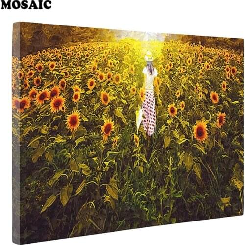 Beautiful girl in the sunflowers 5D DIY Diamond Painting scenery Full Rhinestones Mosaic Crystals Embroidery Cross Stitch Kits