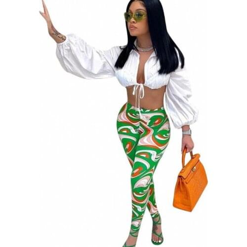 2 Piece Set African Clothes For Women Shirt Crop Tops And Print Pant Suits 2021 New Lace Up Sexy Casual African Clothing Outfits