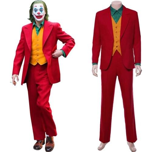 2019 Movie Joaquin Phoenix Joker Arthur Fleck Cosplay Costume Outfit Red Suit Uniform Joker Costume Halloween Custom Made
