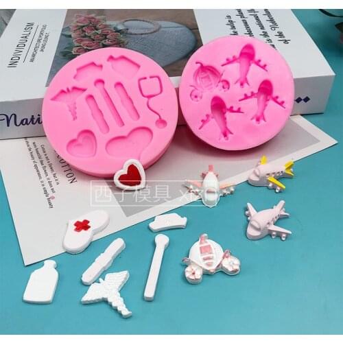 Nurse hat tool airplane pumpkin carriage chocolate fondant mold cake decoration baking tool resin film cake stand set