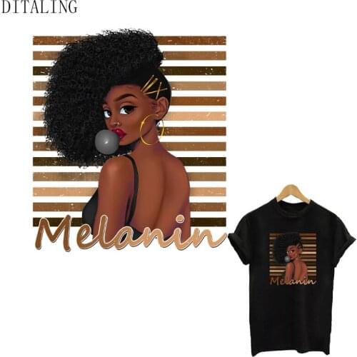 Melanin Girl Patch Thermal Sticker On Clothing DIY Washable Patch On T-Shirt Hoodies Jacket Black Women Iron On Transfer Sticker
