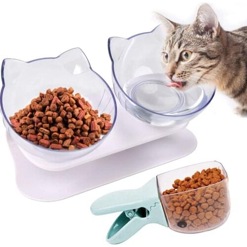 Cat Food Bowls Double Raised Cat Feeding Bowl Double Kitten Dishes Kitty Water Feeder Raised with Stand for Cats & Small Dogs