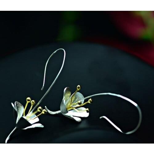 Fashion Earrings For Women Elegant Exquisite Thai Craft Silver Color Flower Shaped Pendant Long Drop Earrings Female