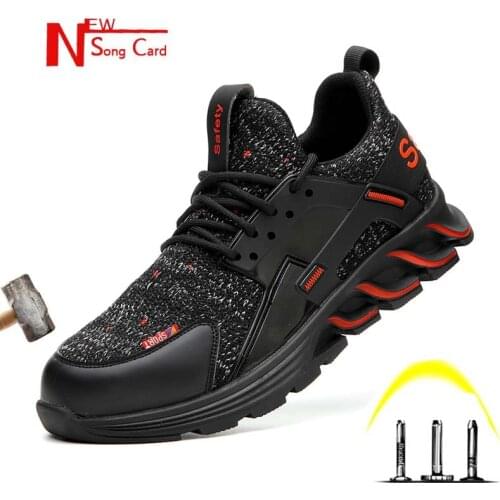 New song card 2019 Men outdoor non-slip breathable protective work shoes mens puncture-proof safety shoes mens steel toe caps