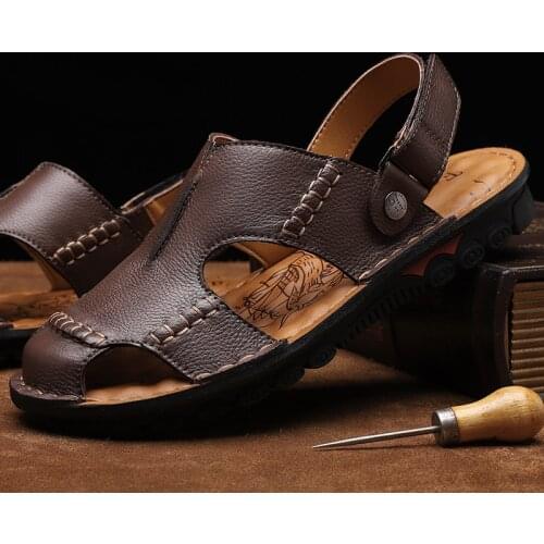 New Luxury Mens Sandals Genuine Leather Minimalist Shoes for Men Outdoor Summer Non-slip Comfort Soft Casual Beach Shoes Fashion