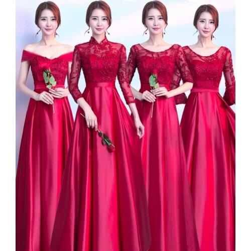 New Red Lace Bridesmaid Dresses 2019 Long Formal Graduation Prom Party Gown Gift for Girlfriend Robe Demoiselleur
