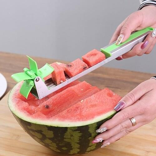 Stainless Steel Cut Watermelon Knife Slicer Windmill Fruit Vegetable Cutter Melon Cubes Spoon Corers Kitchen Gadgets Fruit Tools