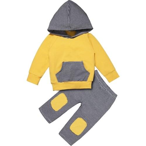 Newborn Infant Baby Boys Girls Clothes Patch Striped Hooded Sweatshirt Tops+Pants Outfits 6 12 18 24 Months chandal bebe