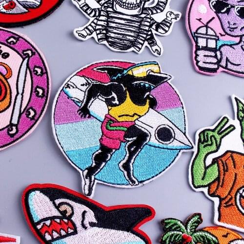 Diy Shark Patch Iron On Patches On Clothes Sewing Applique Embroidered Patches For Clothing Skeleton Patch Punk Jacket Sticker