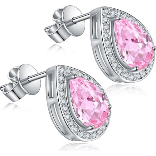 Pirmiana New 925 Sterling Silver Stud Earrings Pear Shape Lab Grown Morganite Gemstones Jewelry