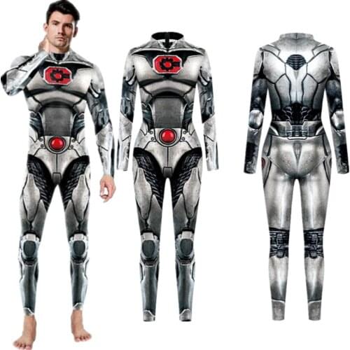 Superhero Cyborg Victor Stone Sexy Slim Jumpsuit Catsuit Cosplay Costumes Zentai Man Bodysuit Fancy Tights Clothes Halloween