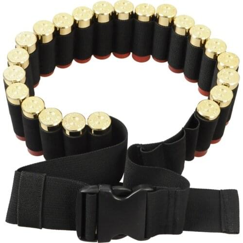 Tactical Buttstock Shotgun Shell Bandolier Belt 25 Round 12/20 Gauge Ammo Holder Airsoft Hunting Paintball Bullet Cartridge Belt