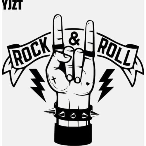YJZT 14.8CM*13.7CM Fashion Music Rock & Roll Hand Vinly Motorcycle Black/Silver Car Sticker C22-0561