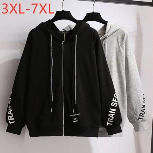 New 2021 Spring Autumn Winter Plus Size Hoodie Jacket For Women Large Loose Black Cotton Pocket Zipper Coat 7XL