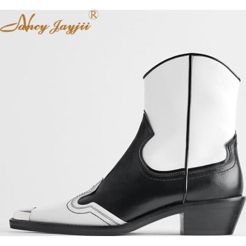 White black ladies boots ankle winter zipper square head 5 cm thick with shoes multicolor party fashion casual office large size