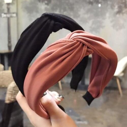 Classic Women Cross Knotted Bow Headband Wide Hair Hoop Solid Color Korean Chiffon Hairband Twist Headwrap Hair Accessories