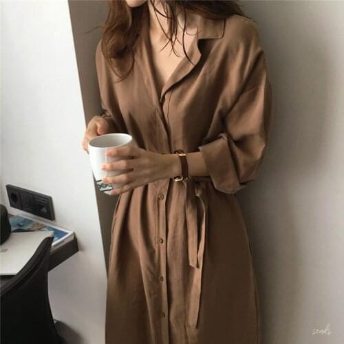 Female Batwing Sleeve Vintage Solid Shirt Utility Dress Women Spring Autumn New 2020 Casual Loose Wrap Dress Oversize 330H