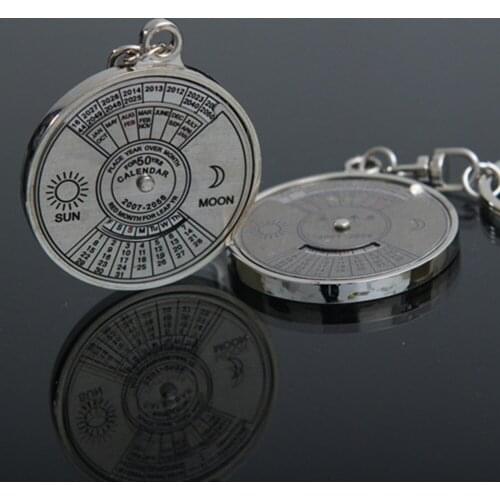 1Pcs New 50 Year Calendar Key Chain Mini Metal Ring Compass Keyring Keyfob Hiking Camping Survival Tools Outdoor Sports
