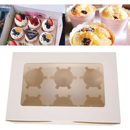 10Pcs/lot Clear Windowed Cupcake Boxes Packaging Removable Tray for 2/4/6 Cups Cake Party Christmas Food Kitchen Supply