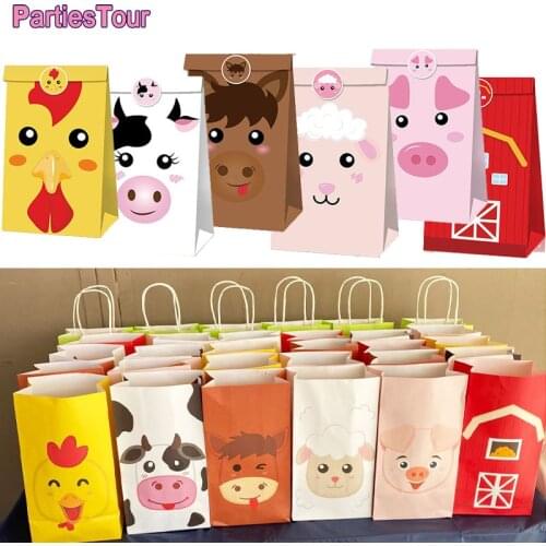 12set Farm Animal Gift Bags Farm Theme Birthday Party Favor Baby Shower Supplies Treat Goody Candy Bags With Sticker