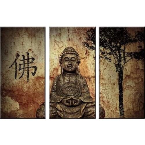 3 Pieces Framed Print Quiet Buddha Head Picture Poster Modern Home Decor Wall Art Print Halloween Painting on Canvas Poster